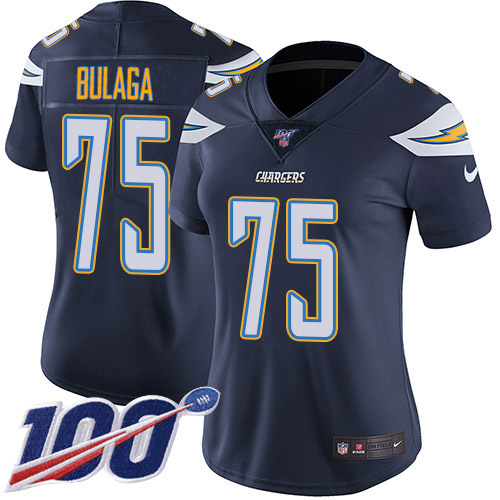 Nike Chargers #75 Bryan Bulaga Navy Blue Team Color Women's Stitched NFL 100th Season Vapor Untouchable Limited Jersey